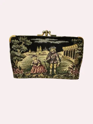 Baronet Genuine Cowhide Tapestry Kiss Lock Wallet Scenic Victorian Coin Purse thumbnail 4