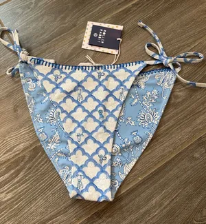 NWT! Roller Rabbit X Target Blue & White Tie-Side Reversible Bikini Bottom small thumbnail 1