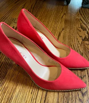 Coach Red Suede Waverly Beadchain Pointed Toe Stiletto Heels Size 8.5B thumbnail 1