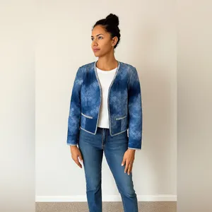 Mango Tie Dye Quilted Beaded Long Sleeve‎ Short Jacket Blue Size Large thumbnail 8