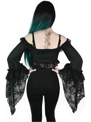 Black Off-Shoulder Lace Crop Top - Women thumbnail 7