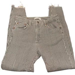 PULL&BEAR Striped Skinny Crop Jeans Sz 28 Gray White Raw Hem Stretch Cotton thumbnail 2