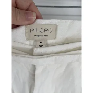 Anthropologie Pilcro Tucked-Knee Tapered Trousers Linen Size 29 White‎ thumbnail 7