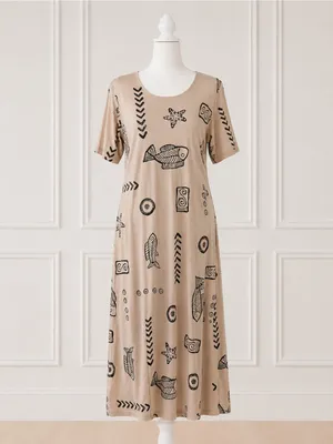 Laguna Bay USA Fish Print Midi Dress Small Coastal Cotton Blend Vintage thumbnail 2