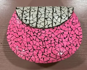 NEW Ramla Beverly Hills Pink/White Mosaic Handcrafted Handbag In Morocco thumbnail 1