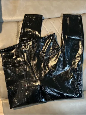 SPANX Black Shiny Faux-Leather Leggings thumbnail 1