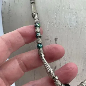 Southwestern or Navajo vintage styled barrel & pearl necklace. thumbnail 3