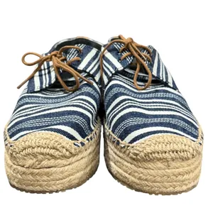 Tory Burch Florence Platform Espadrilles Women 9 Blue White Striped Canvas Shoes thumbnail 5