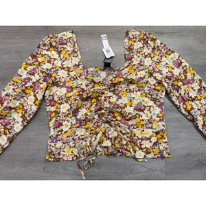 Sanctuary Floral Tie Front Peplum Blouse XL Cottagecore Puff Sleeve Top NWT thumbnail 6