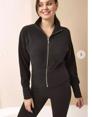 Dark Grey Very Soft Yoga Full Zip Funnel Neck XL Workout Athletic Athlesiure thumbnail 1