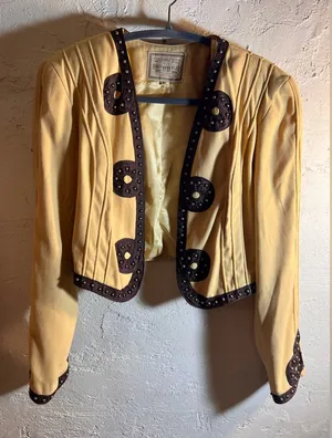 Double D Ranch Gold Tan Studded Blazer Jacket Brown Detailing cropped western M thumbnail 1