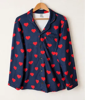 Spark Paws Pajama Top Unisex Medium Blue Red NWT Heart Print Button Down Shirt thumbnail 1