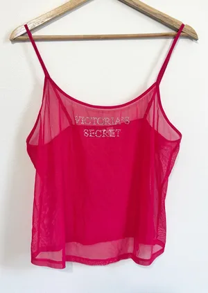 Victoria's Secret Y2k Pink Sheer Mesh Sequin Tank Top Size Large thumbnail 1