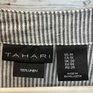 Tahari Womens 1X Shift Dress 100% Linen Short Sleeve V-Neck Blue Stripe Coastal thumbnail 4