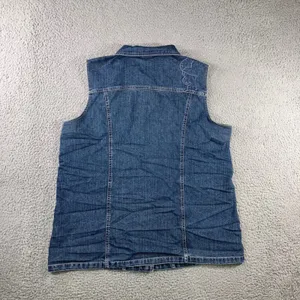 Retro Embroidered Denim Vest Women‎ XL Blue Boho Western VTG Coastal Art Utility thumbnail 2