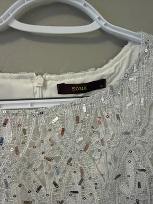 Soma London x ASOS Sequin Lace Mini Dress White/Silver Size XS Retail $238 thumbnail 3