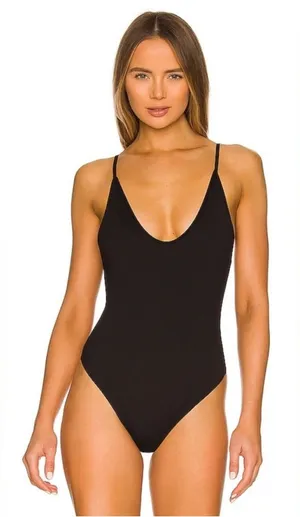 NWT Free People‎ BLACK Swoop Neck Tank Bodysuit thumbnail 1