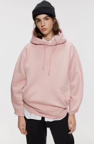 Zara Hoodie Large Pink Oversized Drawstring Pocket‎ Loungewear Athleisure Comfy thumbnail 1