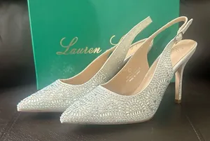Lauren Lorraine Rachel Silver Shimmer Pointed Toe Embellished Slingback Pumps thumbnail 3
