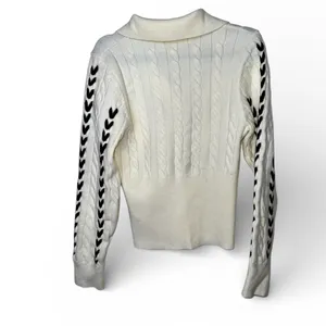 Commense Contrast Stitched Cable Knit Polo Sweater Off-White Size Medium NWT thumbnail 6