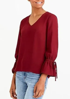 J. Crew Mercantile | Size 4 | Burgundy Red Top with Ruffle Bell Tie Sleeves thumbnail 1