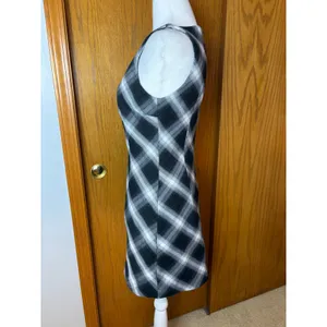 Commense Sleeveless Checked Zipper Mini Dress Black White Plaid Boat Neck NWT thumbnail 7