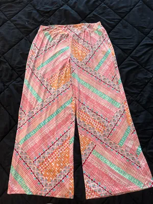 {CATO} Silky Wide Leg Printed Palazzo Pants - Pink Multicolor thumbnail 1