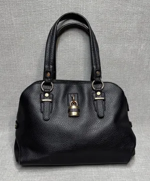 Black Padlock Faux Leather Satchel Handbag Purse Gold Padlock‎ Detail Medium thumbnail 1