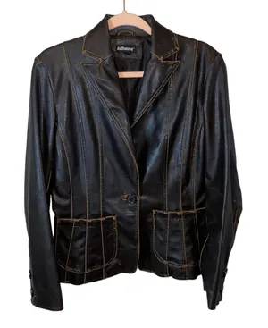 Dollhouse Faux Leather‎ Blazer Jacket Women's M Brown Vintage Style Moto Coat thumbnail 1