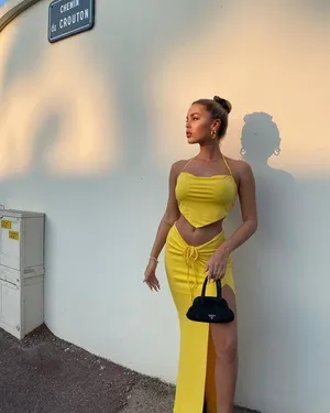 Tiger Mist Yellow Ruched Skirt With Side Slit thumbnail 8