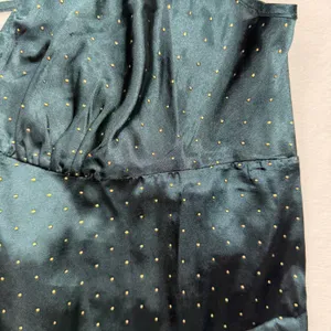 Linea Donatella Large Pajama Set Satin Green Gold Pin Dot Cami Wide Leg Pants thumbnail 8