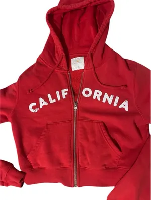 Lazy sundays Red Graphic Zip Up Number Cropped Hoodie thumbnail 3