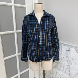 Frank & Eileen Barry Blue Plaid Flannel Long Sleeve Button Down Shirt Size S EUC thumbnail 2