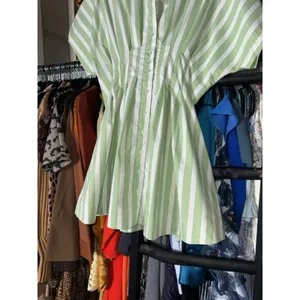 Exquise Tobie Green Striped Button Front Pleated Mini Shirtdress Medium New NWT thumbnail 8