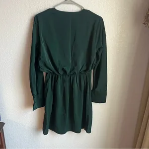 Abercrombie & Fitch Long-Sleeve Draped Mini Dress Dark Green thumbnail 10