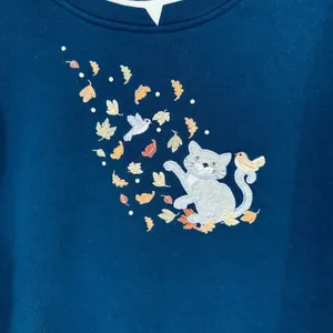 Vtg Hasting & Smith Sweatshirt Womens Petite Large Blue Fall‎ Leaves CAT Granny thumbnail 2