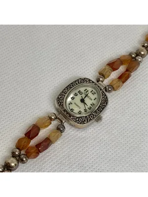 Vintage Geneva women watch 20mm quartz mop dial SilverTone brown 7.5” running thumbnail 8