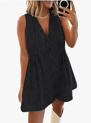 NEW Sleeveless Shorts Denim Romper Tie Front Jean Short Overall Pockets XS thumbnail 5