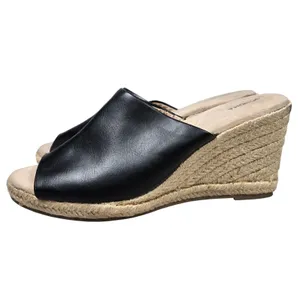 SONOMA Womens Black Espadrille Wedge Mules Sandals Size 9.5 Slip On‎ Peep Toe thumbnail 4