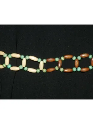 Boho Wood Beaded Tie Belt Green Brown Cream Adjustable Hippie Festival thumbnail 5