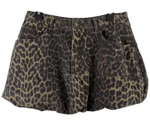 Steve Madden Simona Leopard Print Bubble Mini Skirt‎ Y2K Indie Sleaze Denim 30 thumbnail 1