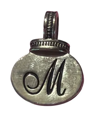 Vintage Ganz Silver Tone Pendant Initial "M" Script Double Sided 1.25" thumbnail 1
