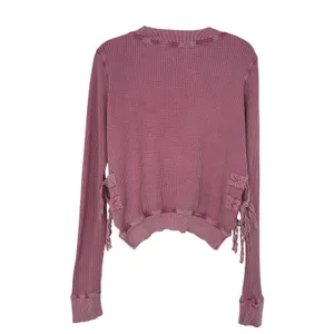 Free People FP One Interlaken Thermal Top Pink Cropped Lace-Up Sides Boho L thumbnail 4