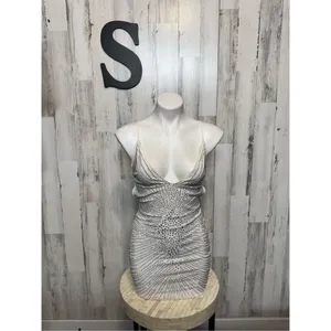 AKIRA White Rhinestone Studded Mini Dress Womens Size Small S Lace Up Open Back thumbnail 3