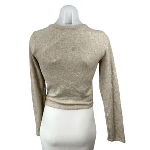 NEW Zara Women's Beige Long Sleeve Crew Neck Knit Slim Crop Sweater Top Size M thumbnail 4