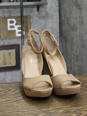 NWT Sun + Stone Block Heel Platform Sandals 10008570800 Stone Gray Brown 10M thumbnail 4
