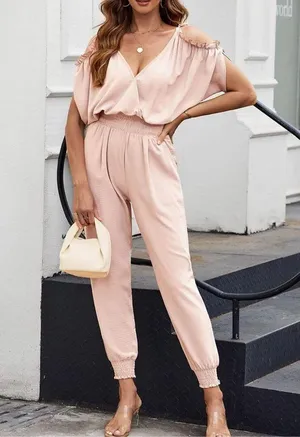 NEW Jumpsuit 1 Pc Cold Shoulder Pink XL thumbnail 2