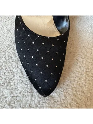 Vintage Black Satin Pumps Pointed Toe Rhinestone Heels w/ Box Sz 7 thumbnail 3