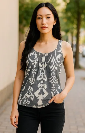 American‎ Eagle Outfitters Womens Tank Top Size XS Gray Cream Damask Ikat thumbnail 1