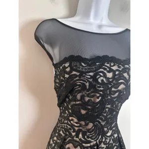Eliza J Womens Black‎ Floral Lace Illusion Neck Fit & Flare Cocktail Dress 8 thumbnail 3